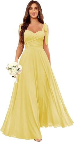 Long Chiffon Bridesmaid Dresses for Women Spaghetti Straps A Line Pleated Formal Wedding Guest Dresses in Kuwait
