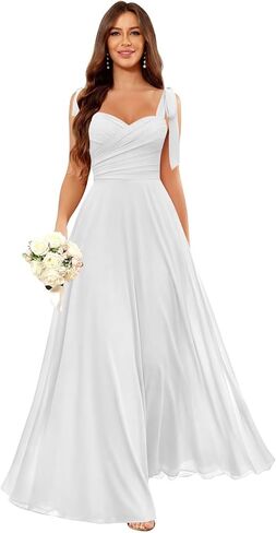 Long Chiffon Bridesmaid Dresses for Women Spaghetti Straps A Line Pleated Formal Wedding Guest Dresses in Kuwait