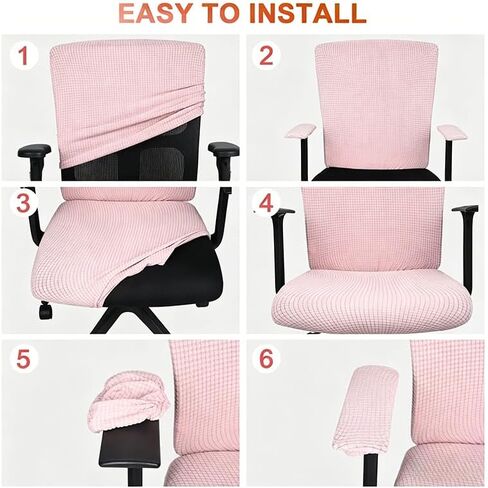 4 Pcs Office Chair Cover Set, Stretchable Chair Seat Cover with Backrest and 2 Armrest Covers, Computer Chairs Slipcovers for Desk Chairs, Office Cushion Protector for Home, Pink in Kuwait