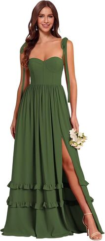 Spaghetti Straps Tiered Chiffon Bridesmaid Dresses for Women Long 2026 Ruffle Formal Evening Dress VA32 in Saudi Arabia