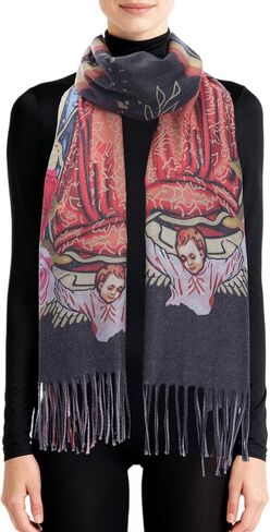 Virgen de Guadalupe Prayer Shawl Scarf Catholic Gifts For Women Mom Mexican Virgin Mary Pashmina Scarves Wrap (Rose Black Red) in Saudi Arabia