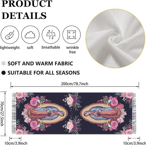 Virgen de Guadalupe Prayer Shawl Scarf Catholic Gifts For Women Mom Mexican Virgin Mary Pashmina Scarves Wrap (Rose Black Red) in Saudi Arabia