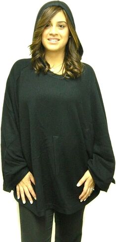 Belle Fare Black 100% Cashmere Hooded Knit Poncho Cape in Saudi Arabia
