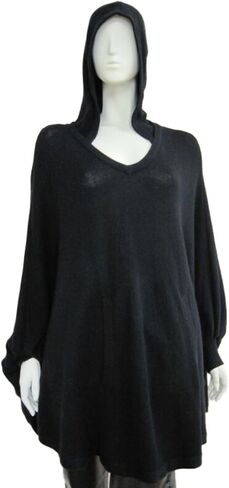 Belle Fare Black 100% Cashmere Hooded Knit Poncho Cape in Saudi Arabia