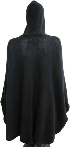 Belle Fare Black 100% Cashmere Hooded Knit Poncho Cape in Saudi Arabia