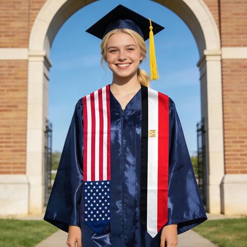 USA And Egypt Flag Graduation Stole,Satin Embroidery Graduation Sash for International Students,72 Inch Length. in Kuwait