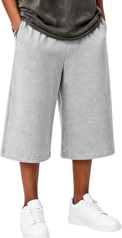 HOTIAN Mens Baggy Sweat Shorts Athletic Capri Pant Basketball Gym Below Knee Lounge Drawstring Shorts with Pockets in Kuwait