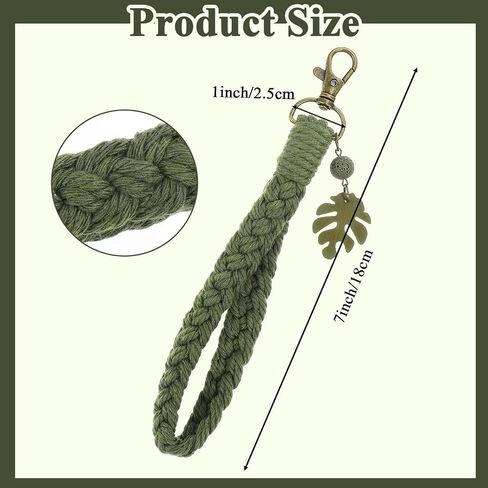 Ymapinc Green Leef Keychain Wristlet Bracelet - Boho Keychain with Palm Leaf Tassel, Green Lanyard Key Chain Bag Charm for Nature Lover Men Women in Kuwait