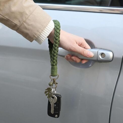 Ymapinc Green Leef Keychain Wristlet Bracelet - Boho Keychain with Palm Leaf Tassel, Green Lanyard Key Chain Bag Charm for Nature Lover Men Women in Kuwait