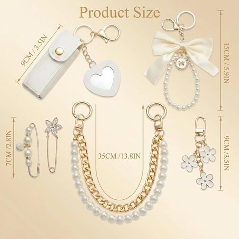 Flowers Bow Bag Accessories - 6 Pcs Floral Keychain Charms Brooch Lipstick Holder Pearl Chain Decor Set for Beach Tote Bags Compatible with YETI Bogg Graduation Birthday Gifts for Women Girls in Saudi Arabia