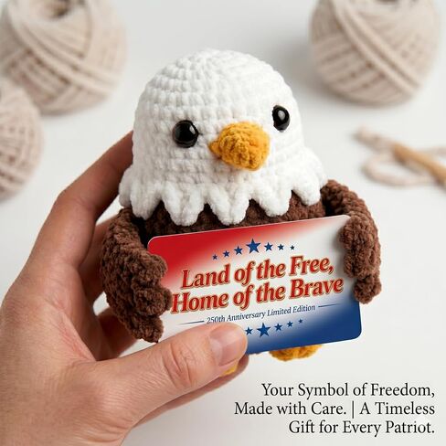 250 Anniversary USA Merchandise Crochet Bald Eagle - 4th of July Decorations, Independence Day Figurine - Handmade Patriotic Amigurumi Decor & Memorial Day and Veteran Gift in Saudi Arabia