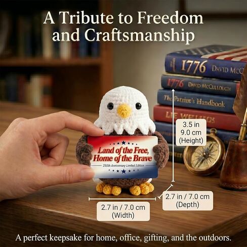 250 Anniversary USA Merchandise Crochet Bald Eagle - 4th of July Decorations, Independence Day Figurine - Handmade Patriotic Amigurumi Decor & Memorial Day and Veteran Gift in Saudi Arabia