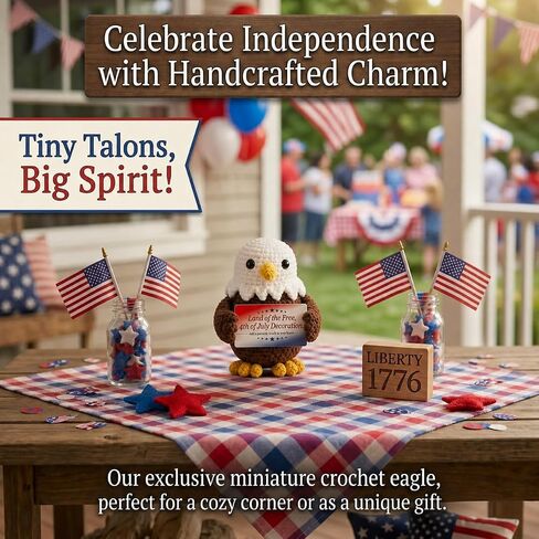 250 Anniversary USA Merchandise Crochet Bald Eagle - 4th of July Decorations, Independence Day Figurine - Handmade Patriotic Amigurumi Decor & Memorial Day and Veteran Gift in Saudi Arabia