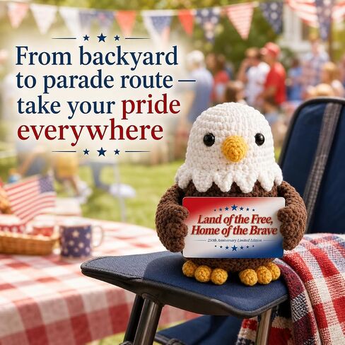 250 Anniversary USA Merchandise Crochet Bald Eagle - 4th of July Decorations, Independence Day Figurine - Handmade Patriotic Amigurumi Decor & Memorial Day and Veteran Gift in Saudi Arabia
