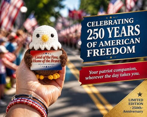 250 Anniversary USA Merchandise Crochet Bald Eagle - 4th of July Decorations, Independence Day Figurine - Handmade Patriotic Amigurumi Decor & Memorial Day and Veteran Gift in Saudi Arabia