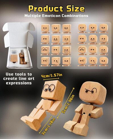 2PCS Shaking Wooden Man for Dashboard, Little Wobbly Shaken Figure with Spring Legs Feet, Buddy Leg Guy with 24PCS Magnetic Changeable Faces in Saudi Arabia