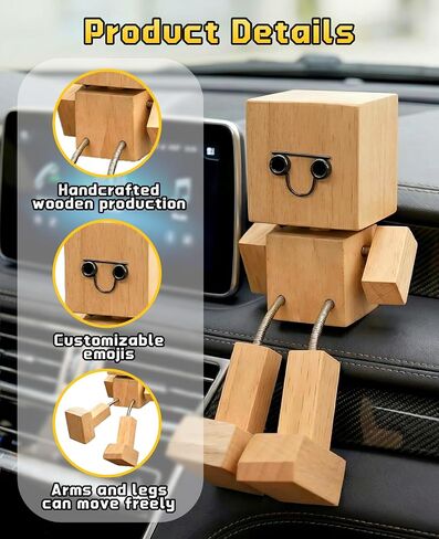 2PCS Shaking Wooden Man for Dashboard, Little Wobbly Shaken Figure with Spring Legs Feet, Buddy Leg Guy with 24PCS Magnetic Changeable Faces in Saudi Arabia