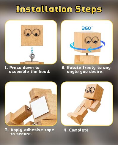2PCS Shaking Wooden Man for Dashboard, Little Wobbly Shaken Figure with Spring Legs Feet, Buddy Leg Guy with 24PCS Magnetic Changeable Faces in Saudi Arabia