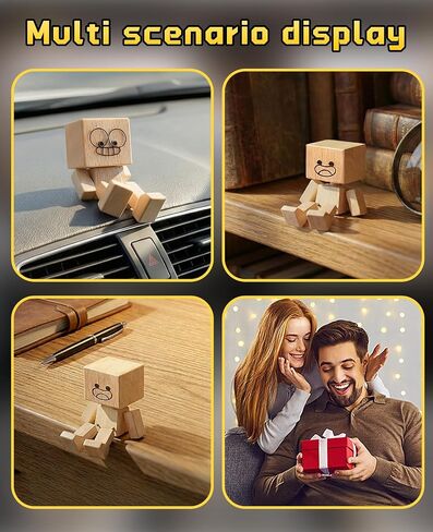 2PCS Shaking Wooden Man for Dashboard, Little Wobbly Shaken Figure with Spring Legs Feet, Buddy Leg Guy with 24PCS Magnetic Changeable Faces in Saudi Arabia