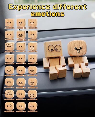 2PCS Shaking Wooden Man for Dashboard, Little Wobbly Shaken Figure with Spring Legs Feet, Buddy Leg Guy with 24PCS Magnetic Changeable Faces in Saudi Arabia