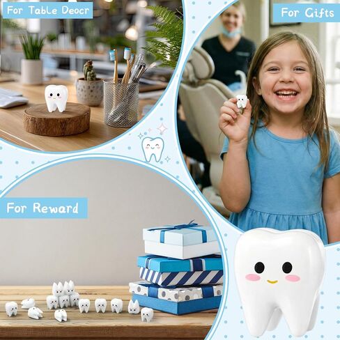 Vicenpal 40 Pcs Dental Graduation Gifts Bulk Cute Mini Resin Standable Tooth Figurine Funny Desktop Decor for Dentist Hygienist Assistant Student National Dental Care Awareness in Kuwait