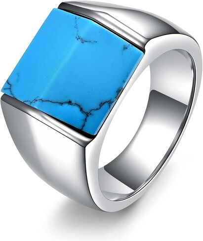 Men's Turquoise Rings 13x15mm Square Cut Turquoise Titanium Steel Ring 18K Gold Plated Jewelry Gift for Men Women Size 7-12 in Saudi Arabia