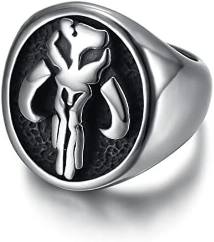 Mens Punk Stainless Steel Gothic Beautifully Polished Alien Skull Punisher Ring Size 7-15 Mandalorian Skull Ring - Unique Silver and Gold Jewelry for Fans, Perfect for Everyday Wear or Special in Kuwait