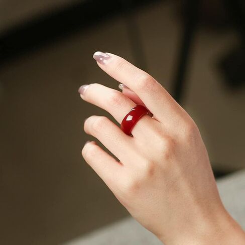 Red Jade Rings for Men Women- Natural Chinese Gemstone Jade Band Ring- Good Luck Jewelry (Size : 9) in Saudi Arabia