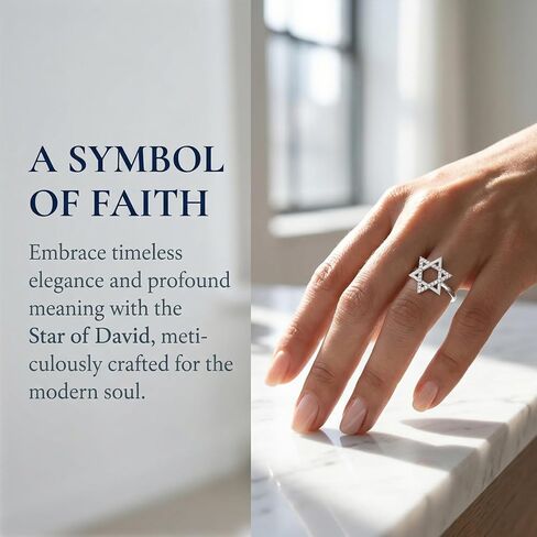 Silver Plated Star of David Ring, Cubic Zirconia Copper Jewelry, Minimalist Faith Ring for Men Women Daily Religious Gifting in Saudi Arabia