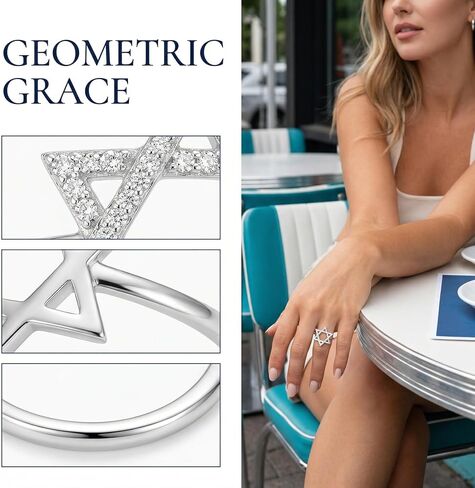 Silver Plated Star of David Ring, Cubic Zirconia Copper Jewelry, Minimalist Faith Ring for Men Women Daily Religious Gifting in Saudi Arabia
