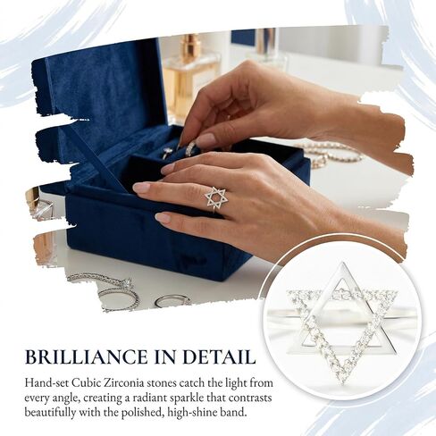 Silver Plated Star of David Ring, Cubic Zirconia Copper Jewelry, Minimalist Faith Ring for Men Women Daily Religious Gifting in Saudi Arabia