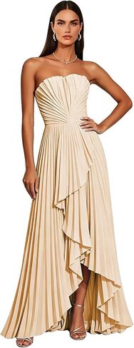 Strapless Chiffon Bridesmaid Dresses Hi-Lo Pleated Long Formal Prom Gowns Wedding Guest Dresses in Kuwait