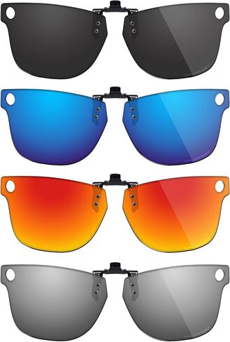 Fiskr Polarized Clip-On Sunglasses Flip Up Anti-Glare UV Protection Glasses for Ray-Ban Meta Wayfarer RW4008 & Gen 2 RW4012 (Size 53-22) - Classic Black & Metallic Silver & Ice Blue & Fire Red in Saudi Arabia