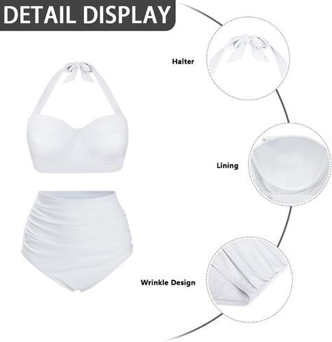 Poceacles Womens Ruched Swim Suit Two Piece Halter Bikini Set Cute Lace Up Padded Swimwear Adjustable Straps Print Beachwear in Saudi Arabia