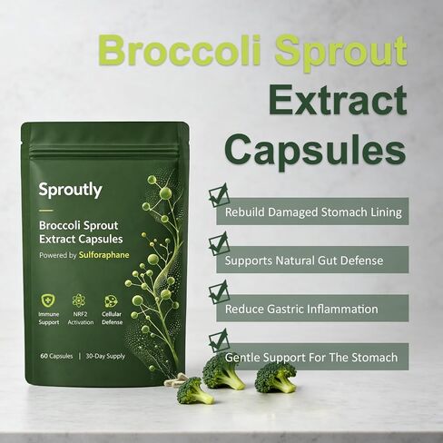 Sproutly Broccoli Sprout Extract Capsules | with Glucoraphanin & Myrosinase, Sulforaphane Precursor Support with Mustard Seed Extract & Vitamin C | Vegan Non-GMO | 60 Capsules in Kuwait