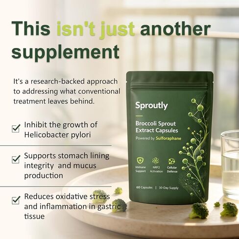 Sproutly Broccoli Sprout Extract Capsules | with Glucoraphanin & Myrosinase, Sulforaphane Precursor Support with Mustard Seed Extract & Vitamin C | Vegan Non-GMO | 60 Capsules in Kuwait