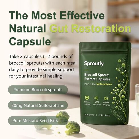 Sproutly Broccoli Sprout Extract Capsules | with Glucoraphanin & Myrosinase, Sulforaphane Precursor Support with Mustard Seed Extract & Vitamin C | Vegan Non-GMO | 60 Capsules in Kuwait