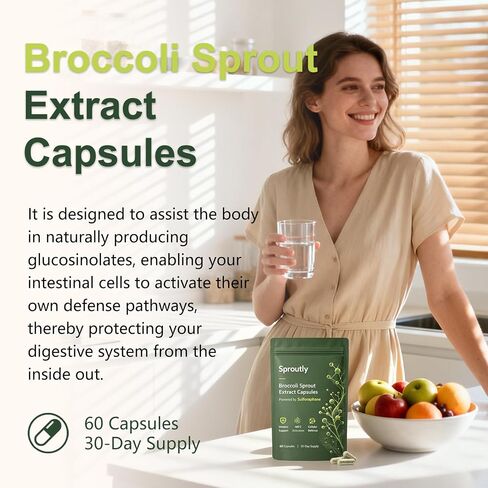 Sproutly Broccoli Sprout Extract Capsules | with Glucoraphanin & Myrosinase, Sulforaphane Precursor Support with Mustard Seed Extract & Vitamin C | Vegan Non-GMO | 60 Capsules in Kuwait