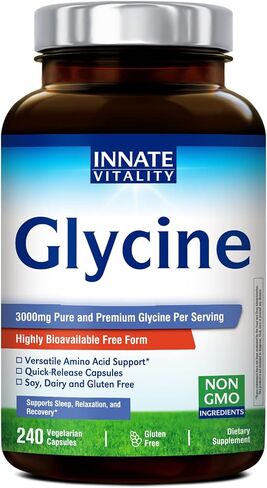 Innate Vitality Glycine Supplements, 3000mg per Serving, Bioavailable Form, Sleep, Relax, Collagen Glutathione Production, Non-GMO, Conditionally Essential Amino Acids, Vegan, 240 Capsules in Saudi Arabia