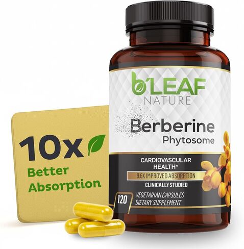 B’Leaf Nature Berberine Phytosome, 120 Capsules – 1100mg Berberine Supplement for Metabolic and Cardiovascular Support – Vegan, Gluten-Free, Non-GMO Berberine Phytosome Capsules for Immune Wellness in Saudi Arabia