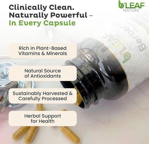 B’Leaf Nature Berberine Phytosome, 120 Capsules – 1100mg Berberine Supplement for Metabolic and Cardiovascular Support – Vegan, Gluten-Free, Non-GMO Berberine Phytosome Capsules for Immune Wellness in Saudi Arabia