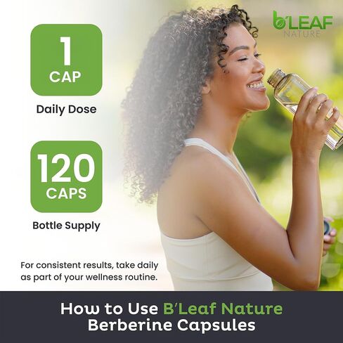 B’Leaf Nature Berberine Phytosome, 120 Capsules – 1100mg Berberine Supplement for Metabolic and Cardiovascular Support – Vegan, Gluten-Free, Non-GMO Berberine Phytosome Capsules for Immune Wellness in Saudi Arabia