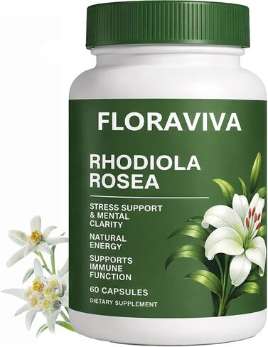 Floraviva Rhodiola Rosea Capsules | 500mg Rhodiola Rosea Extract Supplement for Stress Support, Mental Focus & Energy, Immune Function, Non-GMO, 60 Capsules in Saudi Arabia