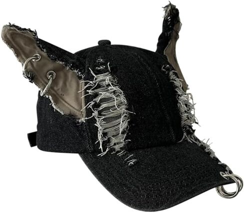 2000s Vintage Distressed Dog Ear Hat for Adults Spring and Autumn Baseball Cap Damaged Style Hat Black in Saudi Arabia
