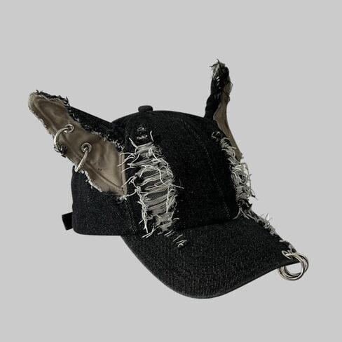 2000s Vintage Distressed Dog Ear Hat for Adults Spring and Autumn Baseball Cap Damaged Style Hat Black in Saudi Arabia