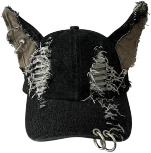 2000s Vintage Distressed Dog Ear Hat for Adults Spring and Autumn Baseball Cap Damaged Style Hat Black in Saudi Arabia