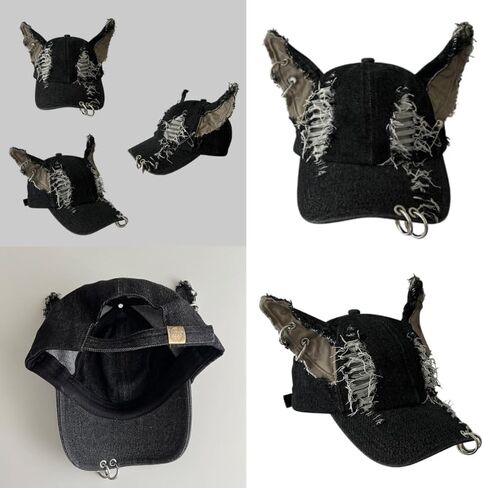 2000s Vintage Distressed Dog Ear Hat for Adults Spring and Autumn Baseball Cap Damaged Style Hat Black in Saudi Arabia