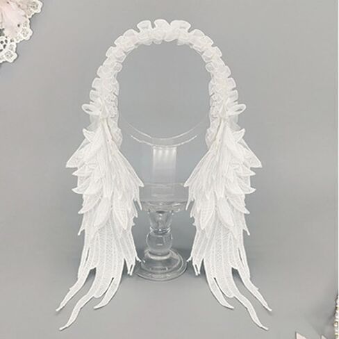 GREUS Angel Wing Headband Gothic Lolita Lace Hair Accessory, White & Black Feather Wing Cosplay Hairpiece Headdress for Women in Kuwait