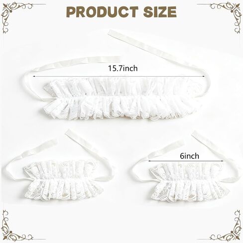 White Lace Neck Ruffle Collar and Wrist Cuff Sleeves Set, Vintage Detachable Clown Collar Costume Accessories for Women Men Halloween Cosplay Tea Party in Kuwait