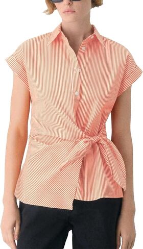 Hixiaohe Womens Sleeveless Button Down Shirts Casual Striped Collared Tank Tops Front Tie Waist Office Work Dressy Blouses in Saudi Arabia